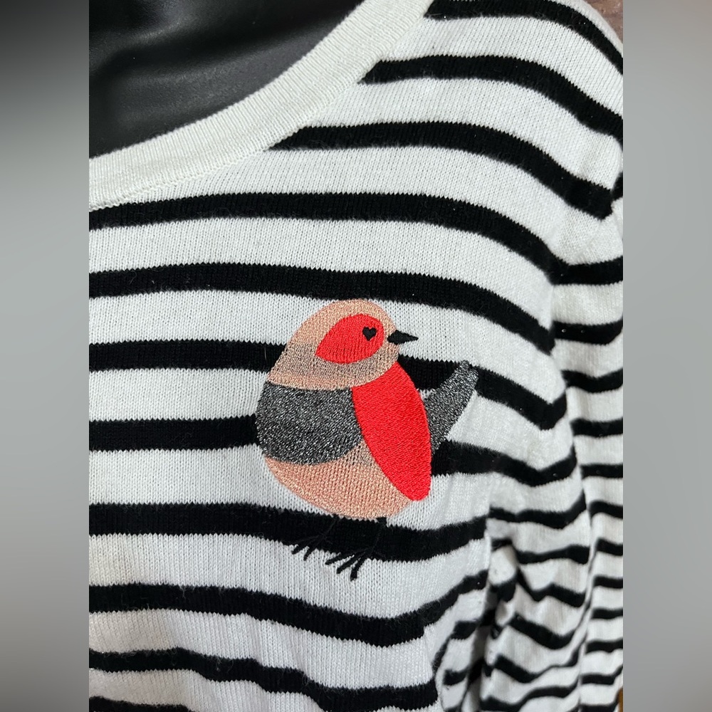 Striped J.Crew sweater with embroidered bird